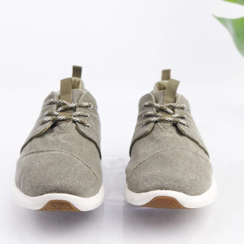Toms Womens Del Rey Sneaker Size 9 Olive Green Canvas Lace Up Comfort Shoe Sport